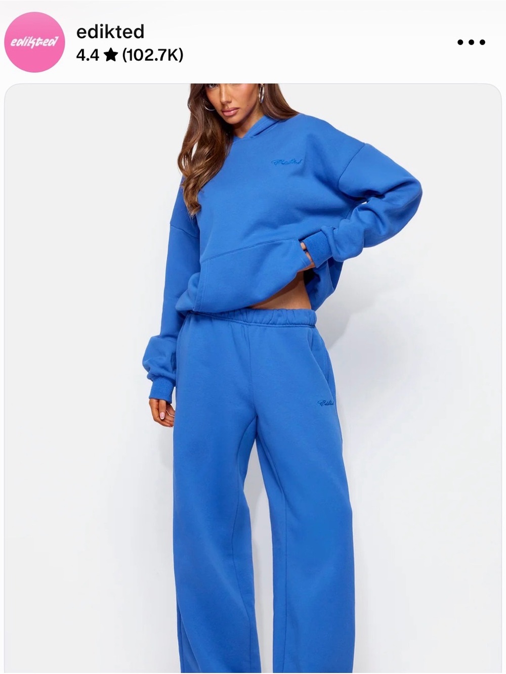 Edikted Blue Straight-Leg Sweatpants NWT (matching tank is also available)